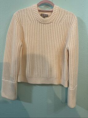 J. Crew Cream Ribbed Knit Sweater Size S 100% Cotton Crewneck